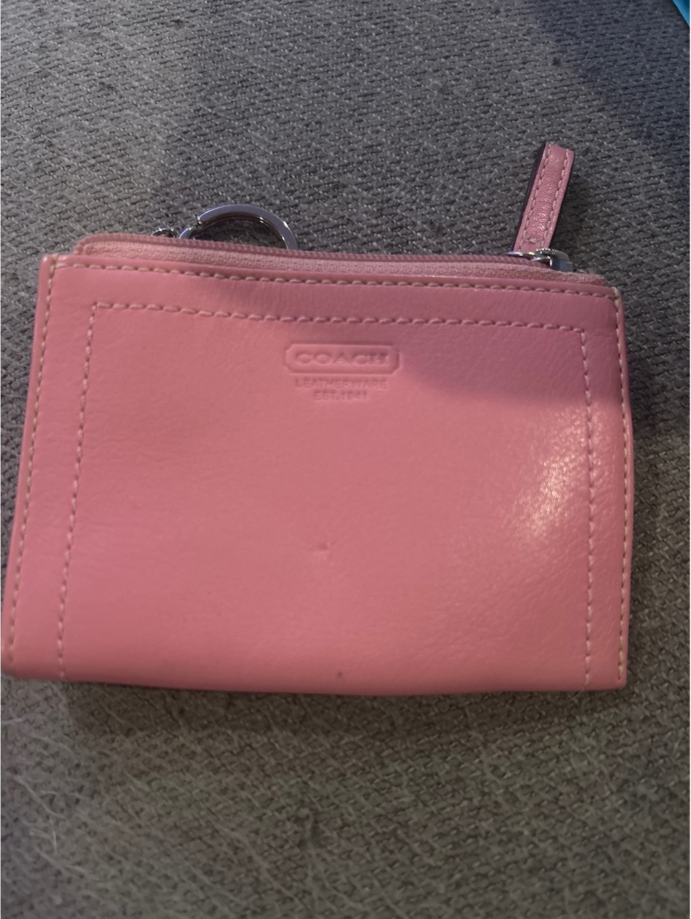 Authentic Coach compact wallet/card case in soft pink genuine leather.